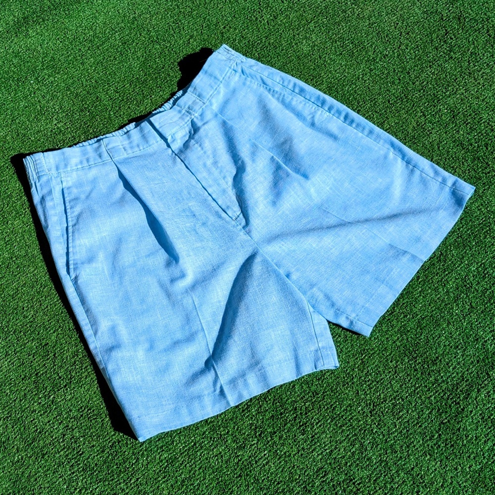 Vintage Ocean Blue Iolani Hawaii Women's Flat Front Bermuda Cotton Shorts EUC